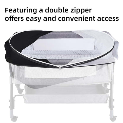 BabyOneStop Bassinet Net Cover with Two-Way Zipper and Light-Blocking Side, Breathable Mesh, Ink-Shadow White