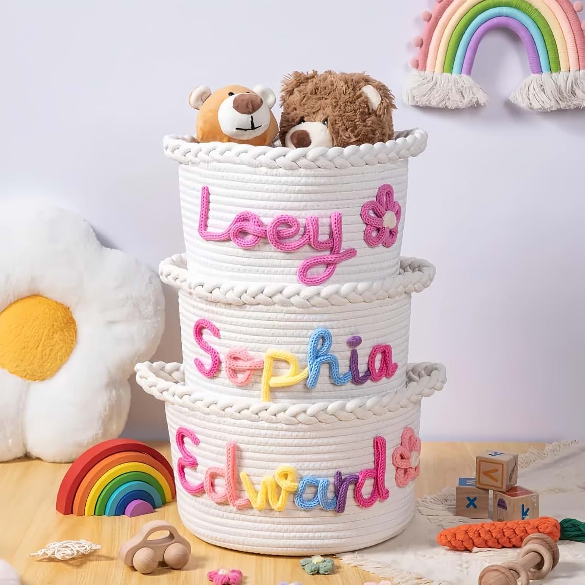 ZZBBJLF Personalised Cotton Woven Storage Basket For Kids
