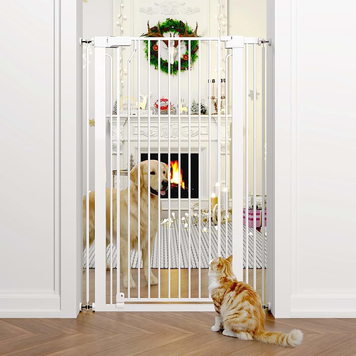 51" Extra Tall Cat Gate, Auto Close, 28.5"-35" Wide, White