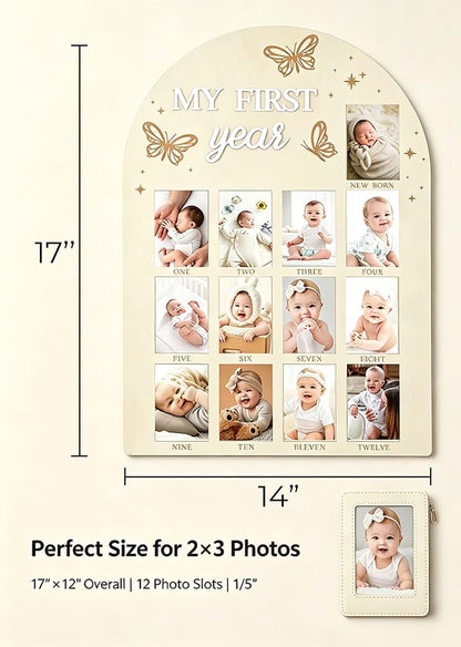 DegoCython My First Year Photo Frame, Wooden Milestone Keepsake with Pre-marked 12 Monthly Infant Development Picture
