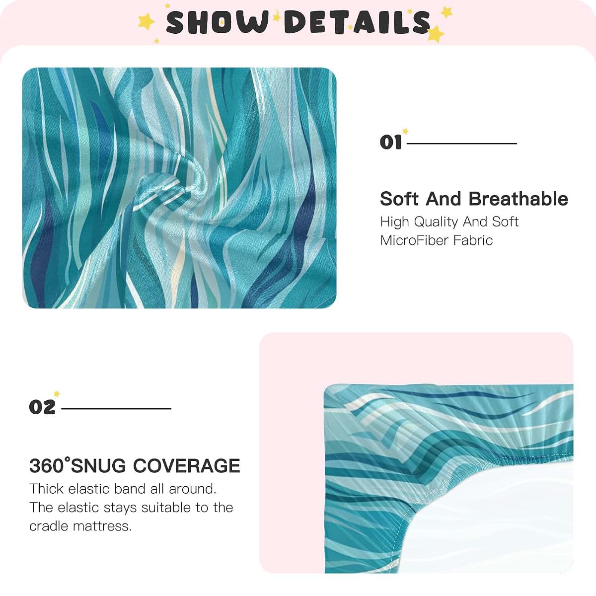 Sea Wave Blue Ocean Crib Sheets for Girls and Boys