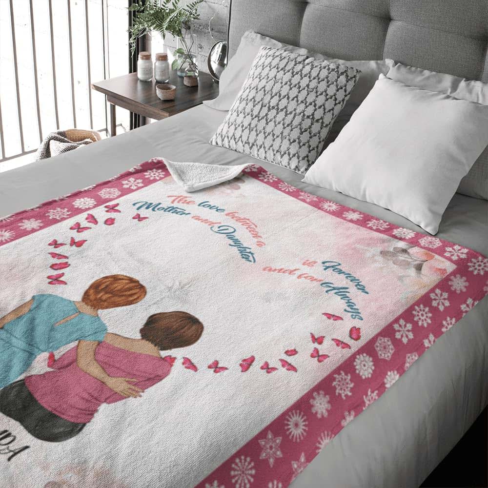 Gossby Custom Blanket with Names Side by Side Or Miles Apart Mother and Daughters Red Background Custom Blanket with (photo 3)