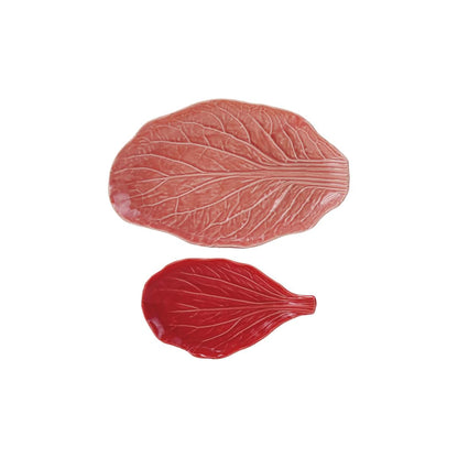 Creative Co-Op 2-Piece Stoneware Cabbage Shaped Plates Red Pink