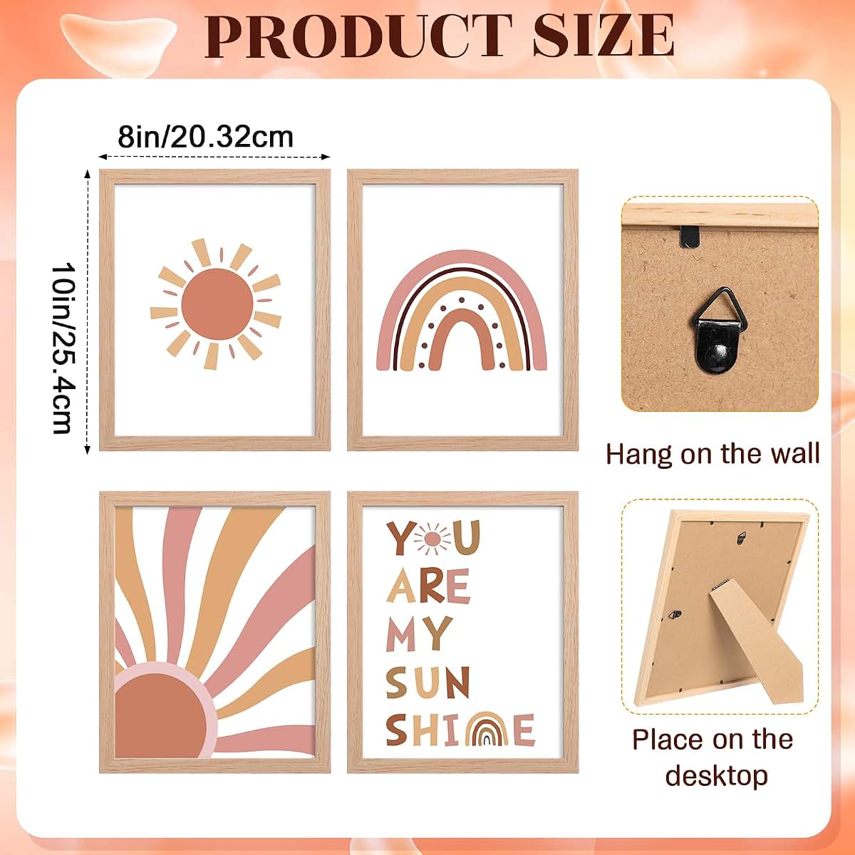 BabyOneStop Boho Nursery Wall Decor Set With Rainbow Decals And Framed Art Prints