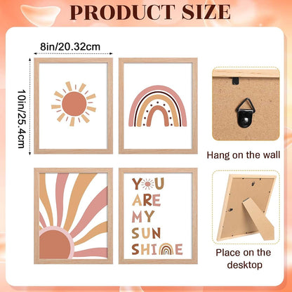 BabyOneStop Boho Nursery Wall Decor Set With Rainbow Decals And Framed Art Prints