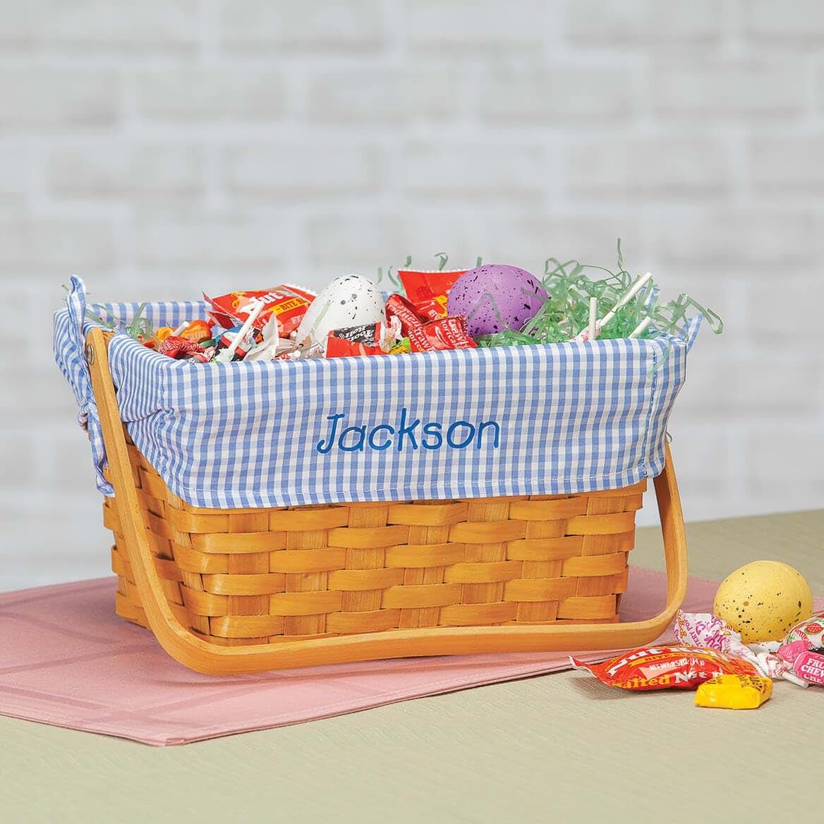 Fox Valley Traders Custom Blue Gingham Wicker Easter Basket, Easter (photo 2)