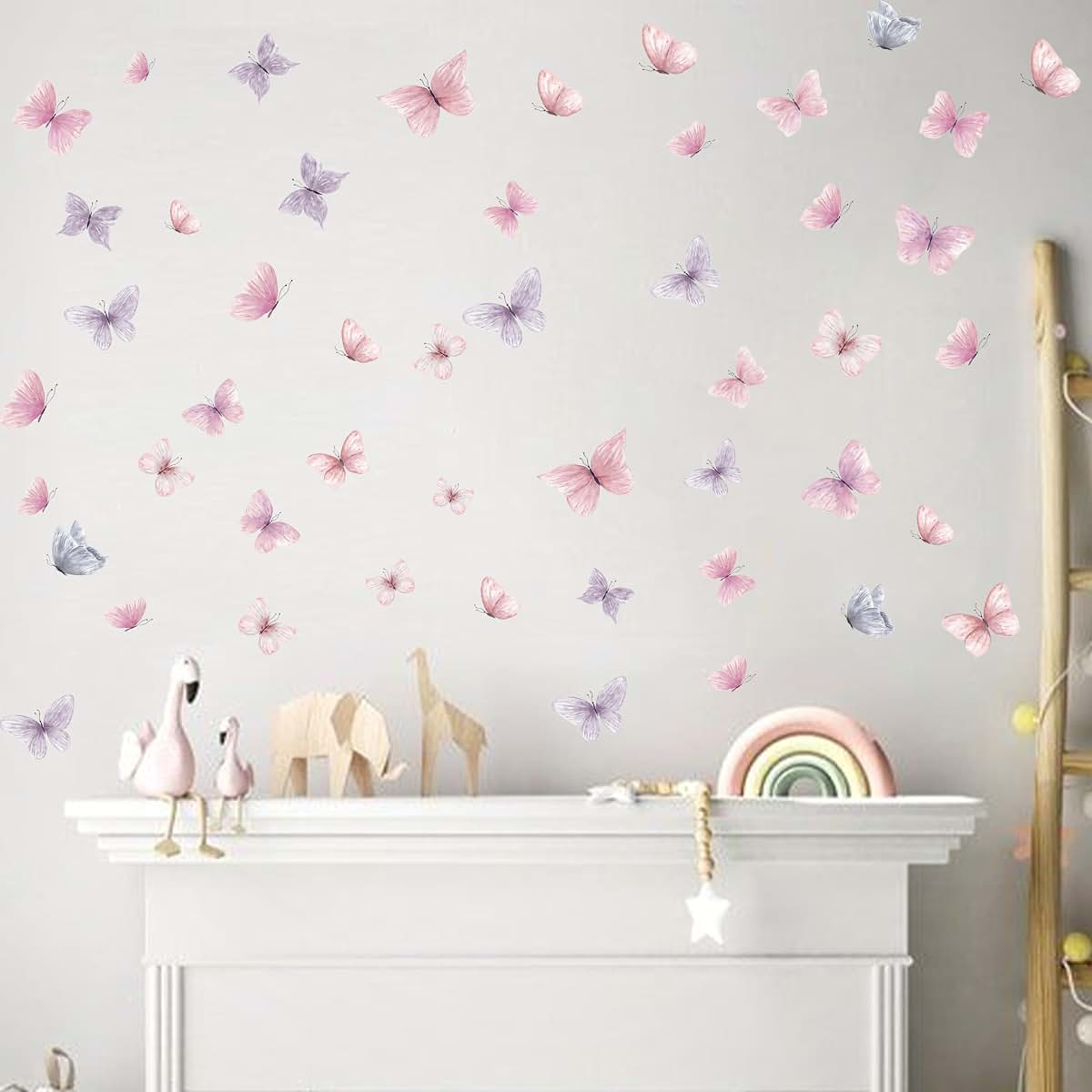 BabyOneStop Butterfly Wall Decals, Pink and Purple Peel and Stick Removable Wall Stickers for Nursery and Bedroom