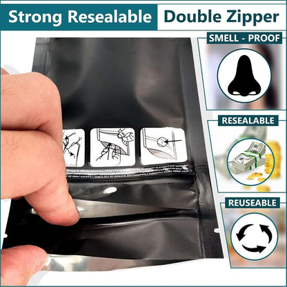 Packaging Guru 100 Pack Matte Black Child Resistant Mylar Bags 14.5"x12" (photo 4)