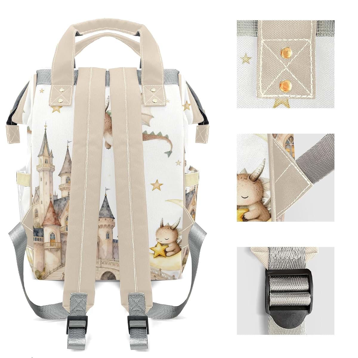 LiSoAkWE Personalized Large Capacity Retro Dragon Moon Stars Diaper Bags,Custom Name Backpack Casual Daypack Bag Nappy
