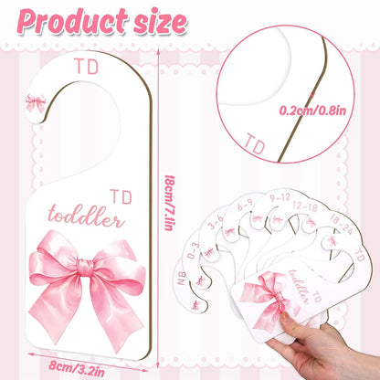 FYSUIMU 8-Piece Pink Bow Baby Closet Dividers, Watercolor Paper Hanging Organizer for Nursery