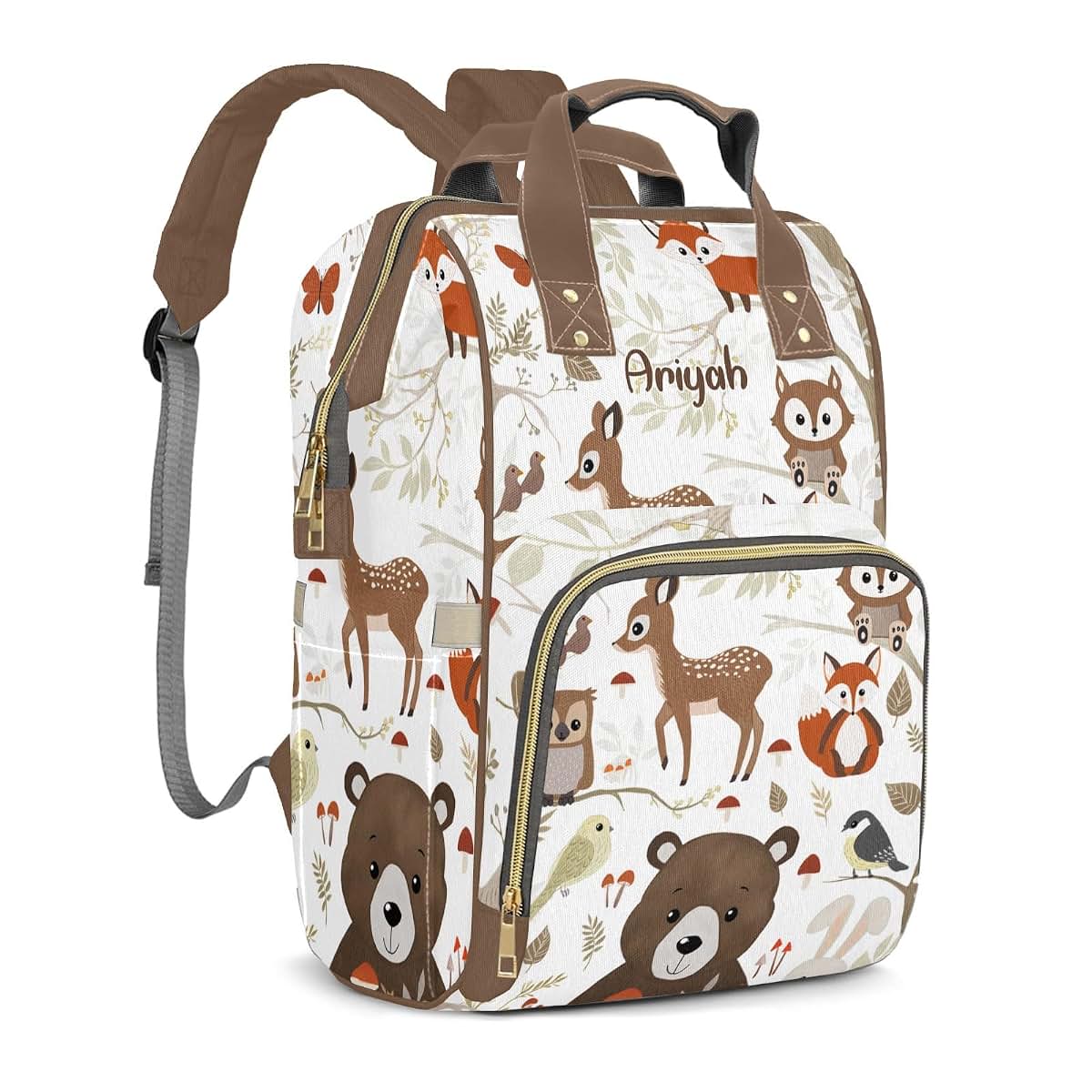 YallLocoMo Personalized Diaper Bag Backpack Gift Jungle Animal Bear Deer Ultimate Nappy Bag: Spacious, Waterproof & (photo 2)