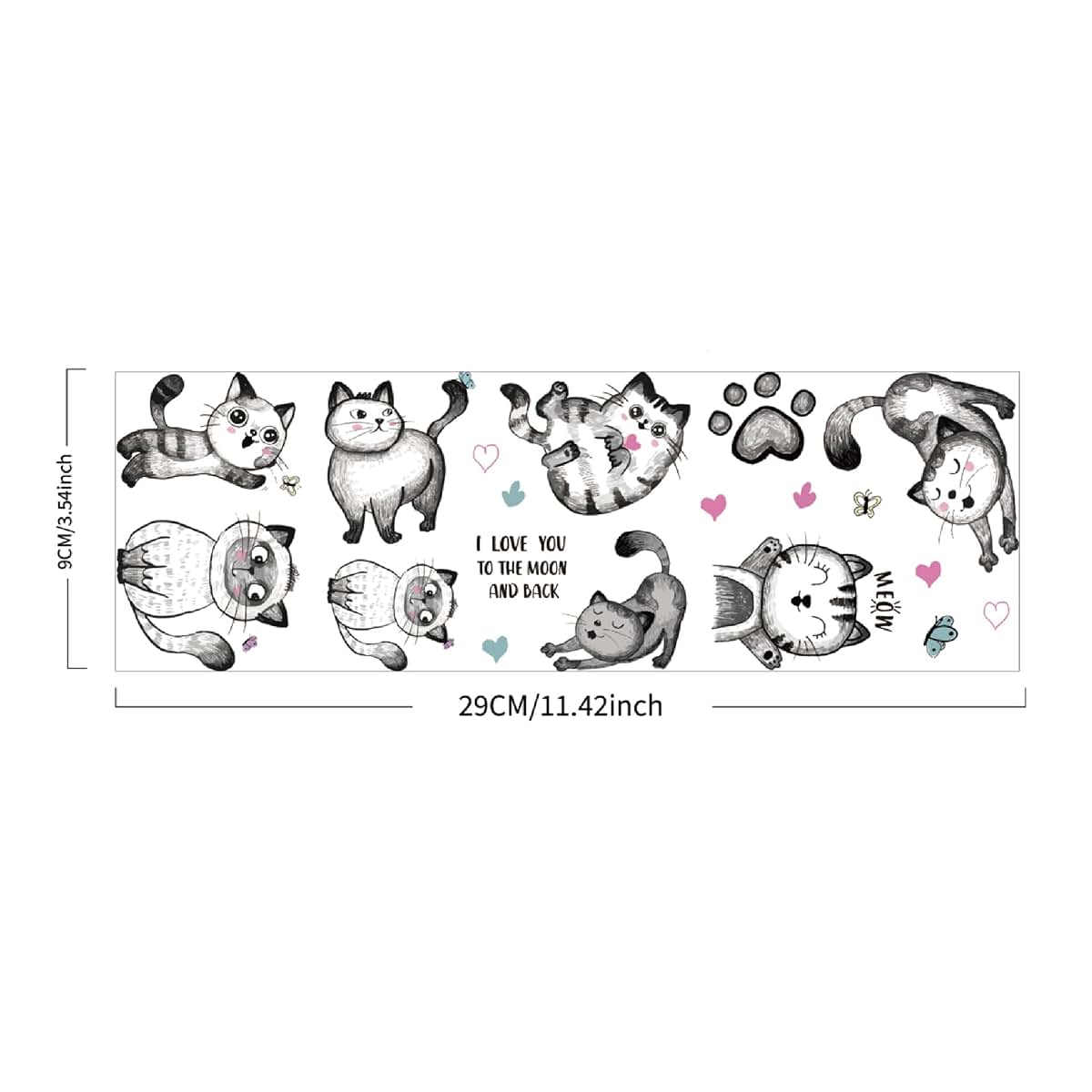BabyOneStop Cartoon Cat Wall Decals with Heart and Paw Prints
