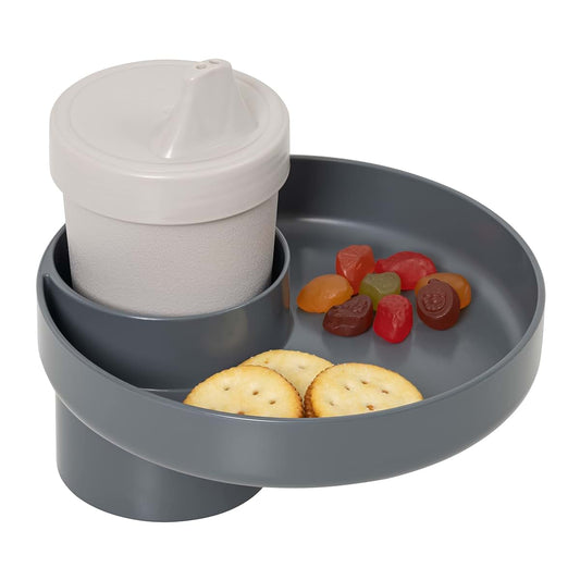 Travel Tray Round, USA Made Cup Holder Tray and Cup Holder Adapter for Car Seat, Booster, Stroller, Golf Cart, Gray