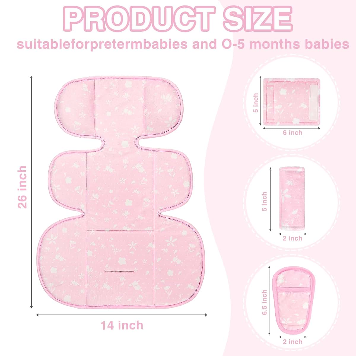 Infant Car Seat Insert, 3 in 1 Ultra-Thick Newborn Carseat Insert with Strap Covers for Girls, Man Fai Sky Universal (photo 3)