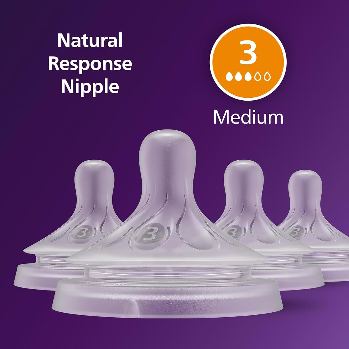 Philips Avent Natural Response Nipples, Medium Flow 3, 4-Pack