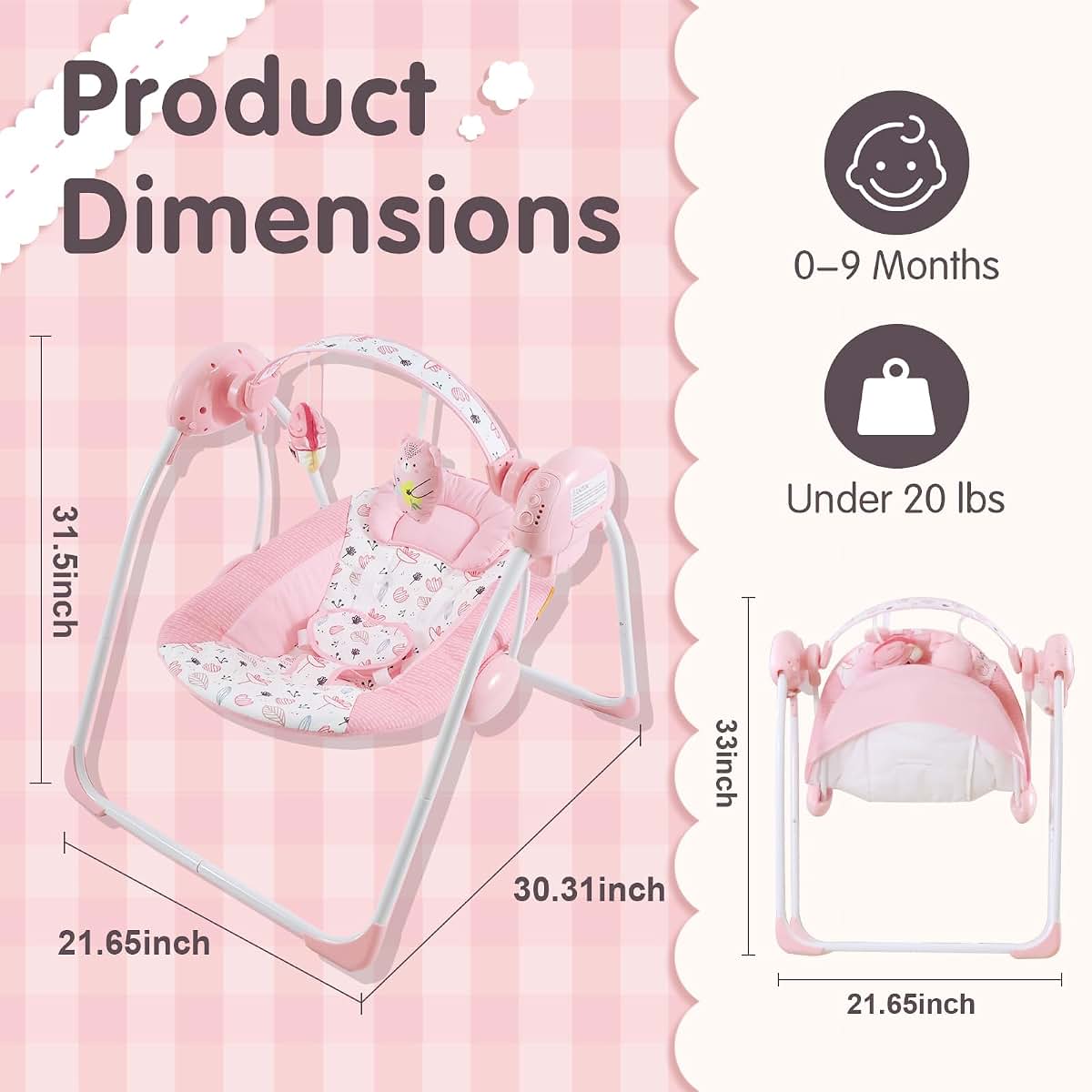 Enborbabe Portable Baby Swing with Music and Floral Bear Pattern