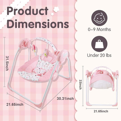 Enborbabe Portable Baby Swing with Music and Floral Bear Pattern