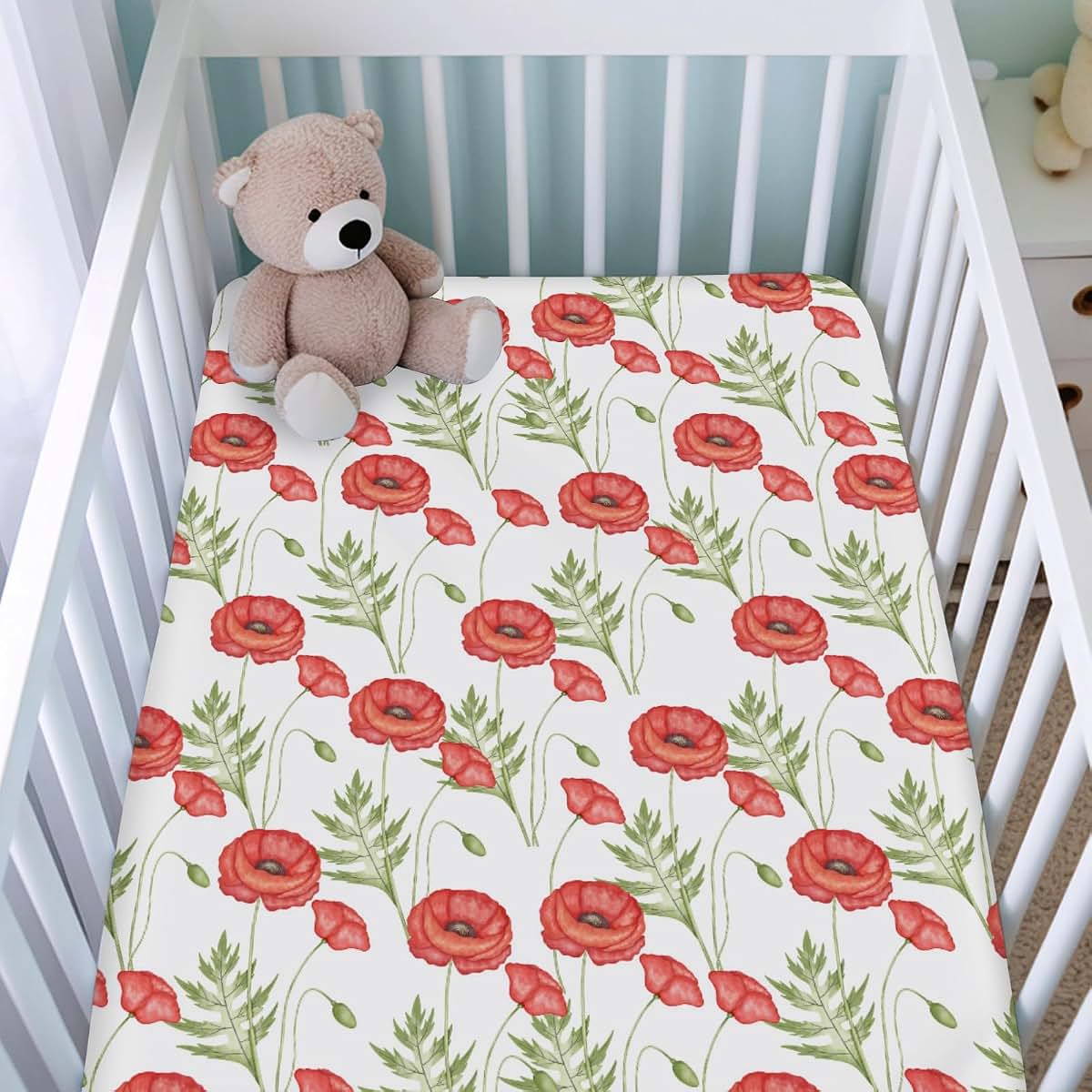 BabyOneStop Floral Fitted Baby Crib Sheet 52"x28" Red Poppy