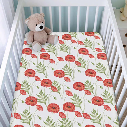 BabyOneStop Floral Fitted Baby Crib Sheet 52"x28" Red Poppy