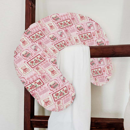 Selgkds Pink Preppy Valentines Frames Nursing Pillow Covers Pink Valentine Bear Roses Hearts Soft Stretchy Removable (photo 4)