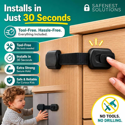 SafeNest Solutions Baby Proofing Cabinet Locks, 5-Pack Black Adhesive Latches (photo 2)