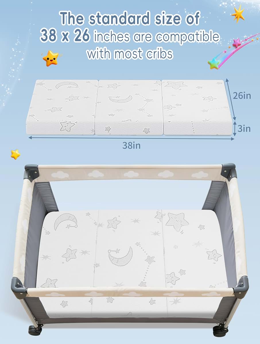 VRSHOAT Trifold Pack and Play Mattress 38x26x3 Inches