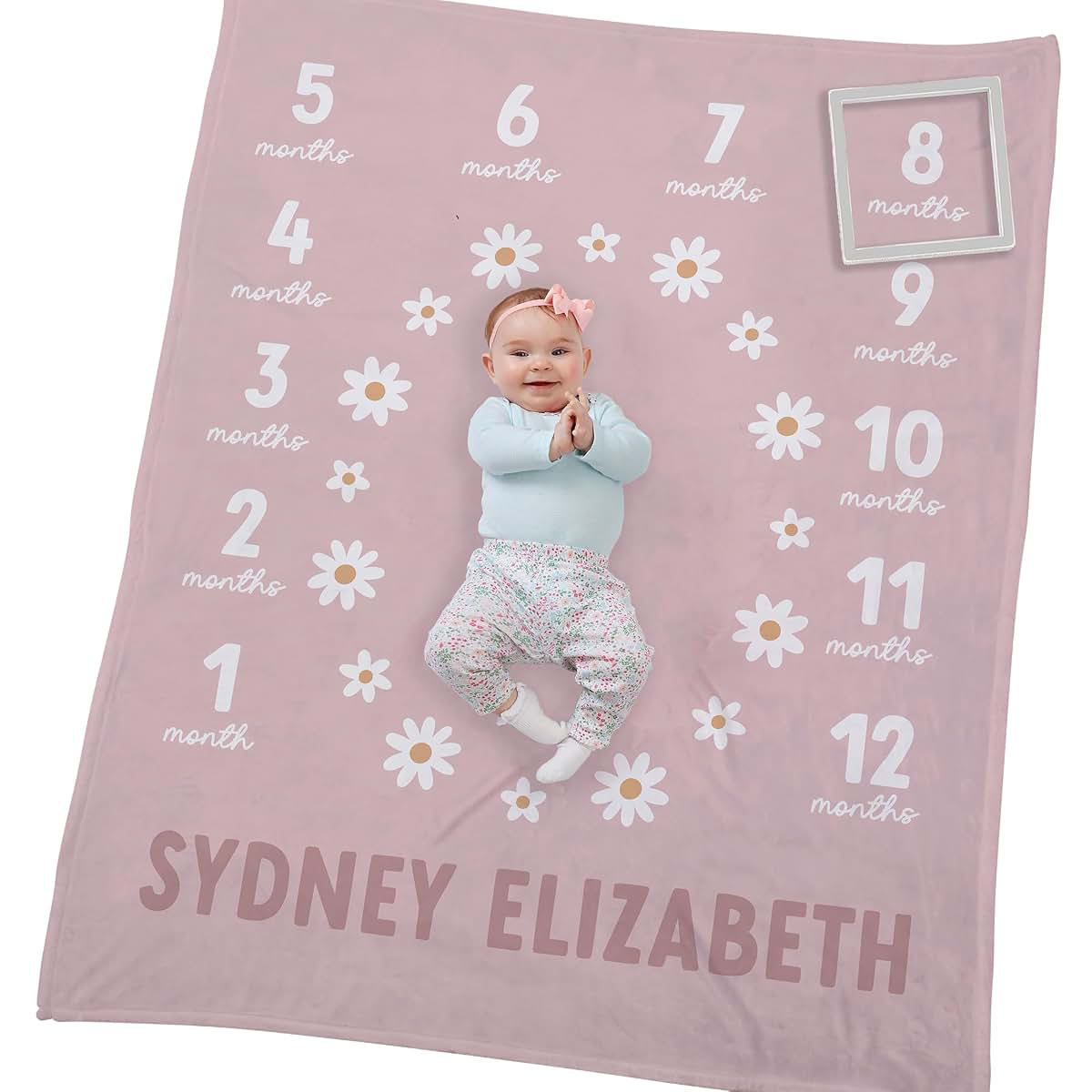 Personalization Universe Retro Daisy Personalized Baby Milestone Blanket