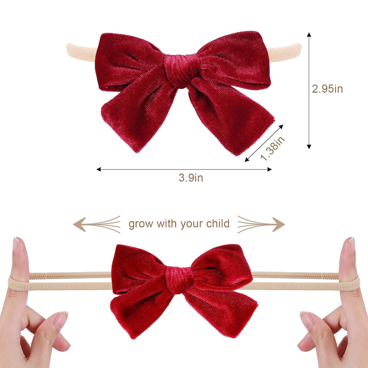Velvet Bow Nylon Band Headband Set for Newborn Infant Girl