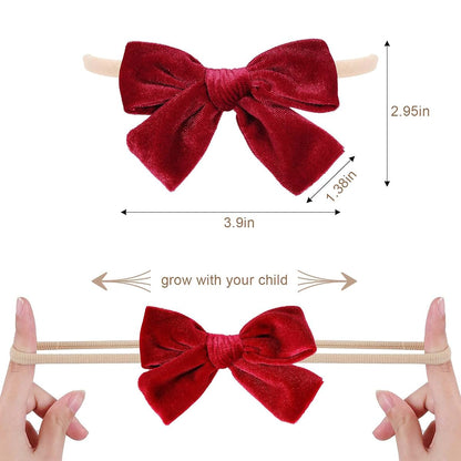 Velvet Bow Nylon Band Headband Set for Newborn Infant Girl