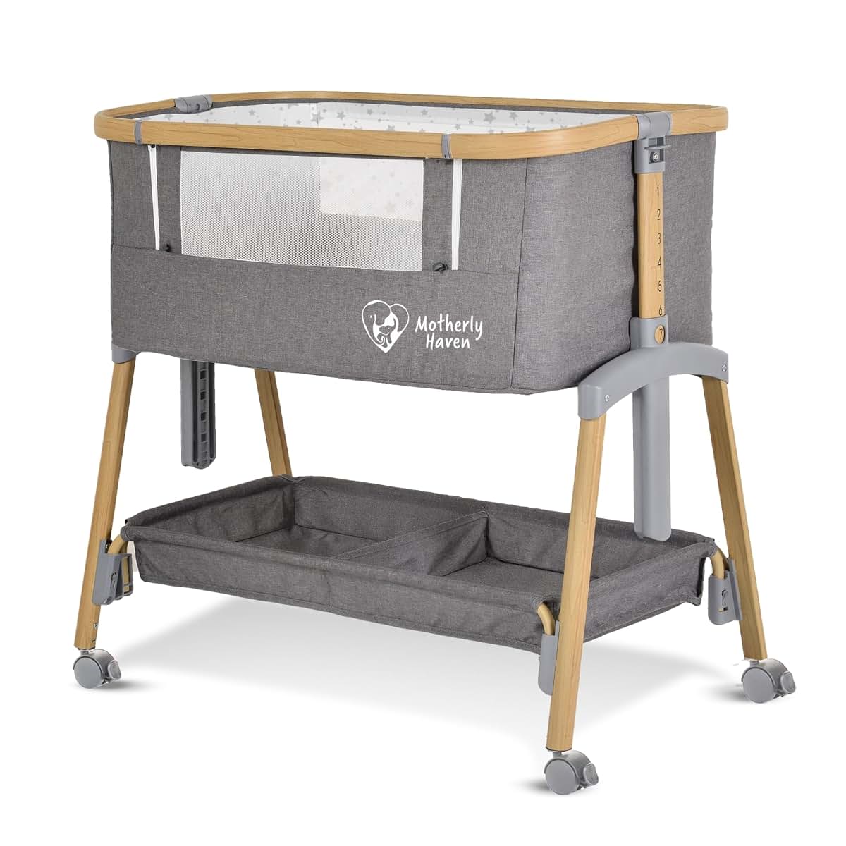 Motherly Haven Baby Bassinet Bedside Sleeper 37"L x 21"W x 33"H, Light Grey