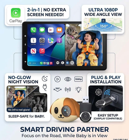 Cabin Care Baby Car Camera With Wireless CarPlay Adapter