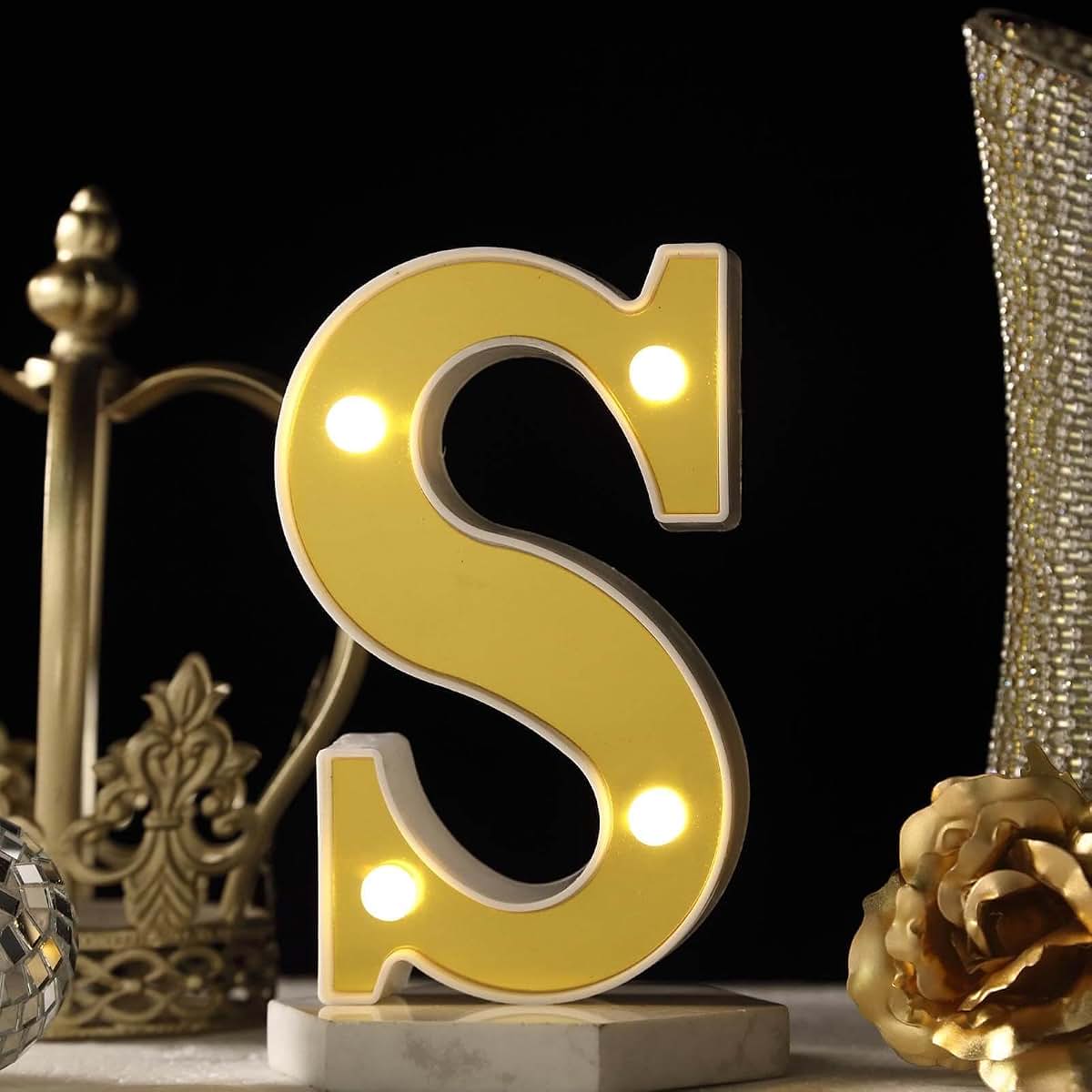 Tableclothsfactory 6" 3D Gold Marquee Letters 5 LED Light Up Letters Warm White LED Letter Lights - S
