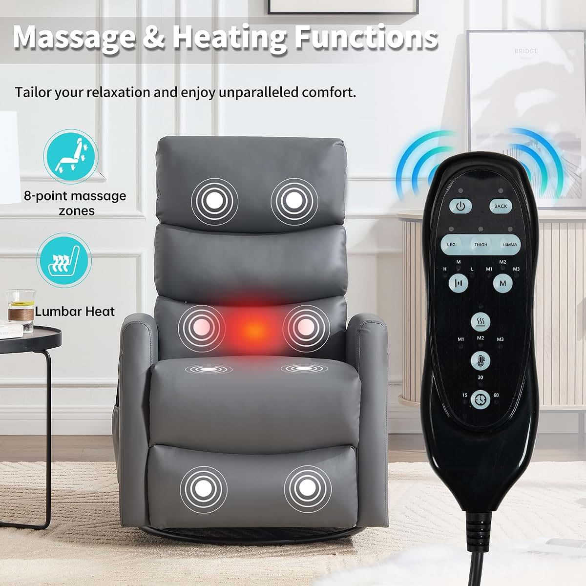 BabyOneStop Rocker Recliner Chair with 360° Swivel, Massage and Heat