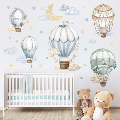 wondever Hot Air Balloon Wall Decals Star Moon Cloud Balloons Wall Stickers