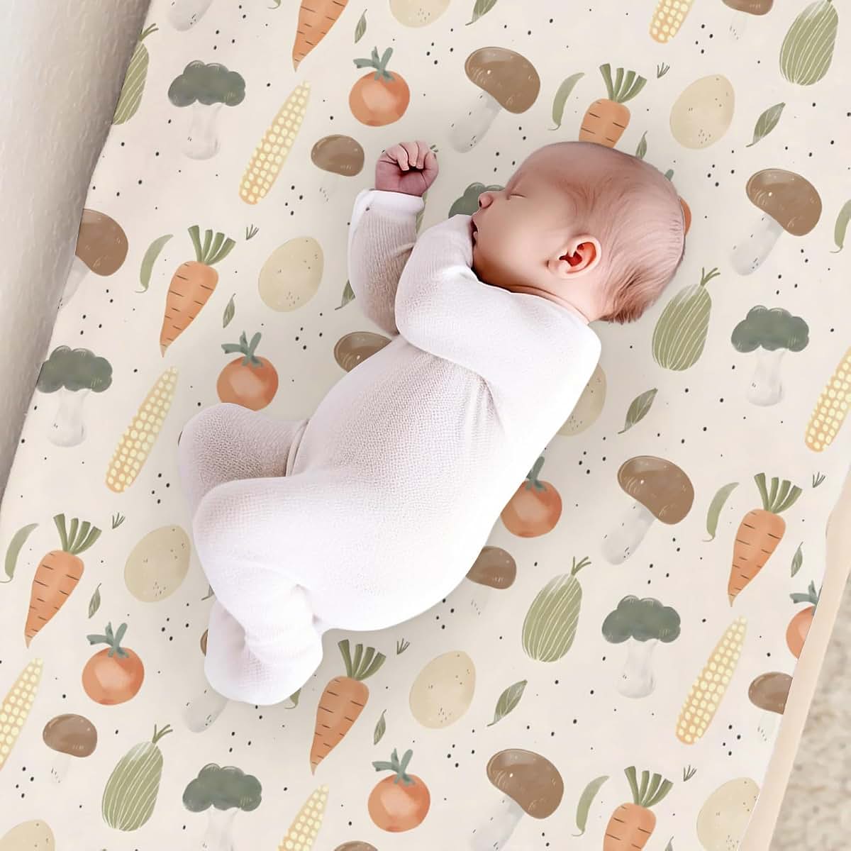 BabyOneStop Cartoon Vegetable Pattern Baby Changing Pad Cover, 16x32 Inches, Unisex Nursery Mat Sheet
