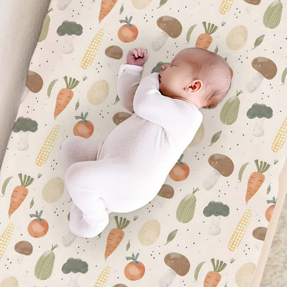 BabyOneStop Cartoon Vegetable Pattern Baby Changing Pad Cover, 16x32 Inches, Unisex Nursery Mat Sheet