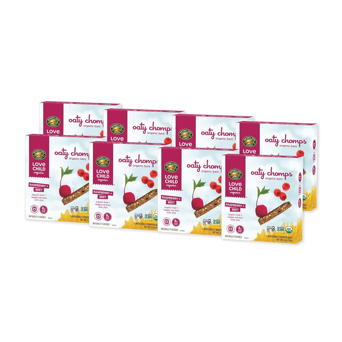 Love Child Organics Oaty Chomps Raspberry + Beet Bars, 4 oz, Pack of 8