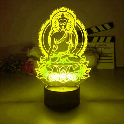 Jinnwell 3D Buddha Night Light Lamp Illusion 7 Color Changing Touch Switch Table Desk Decoration Lamps Acrylic Flat ABS