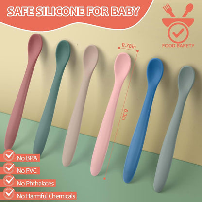Atueray 6-Piece Silicone Baby Feeding Spoons for First Stage Infant Training