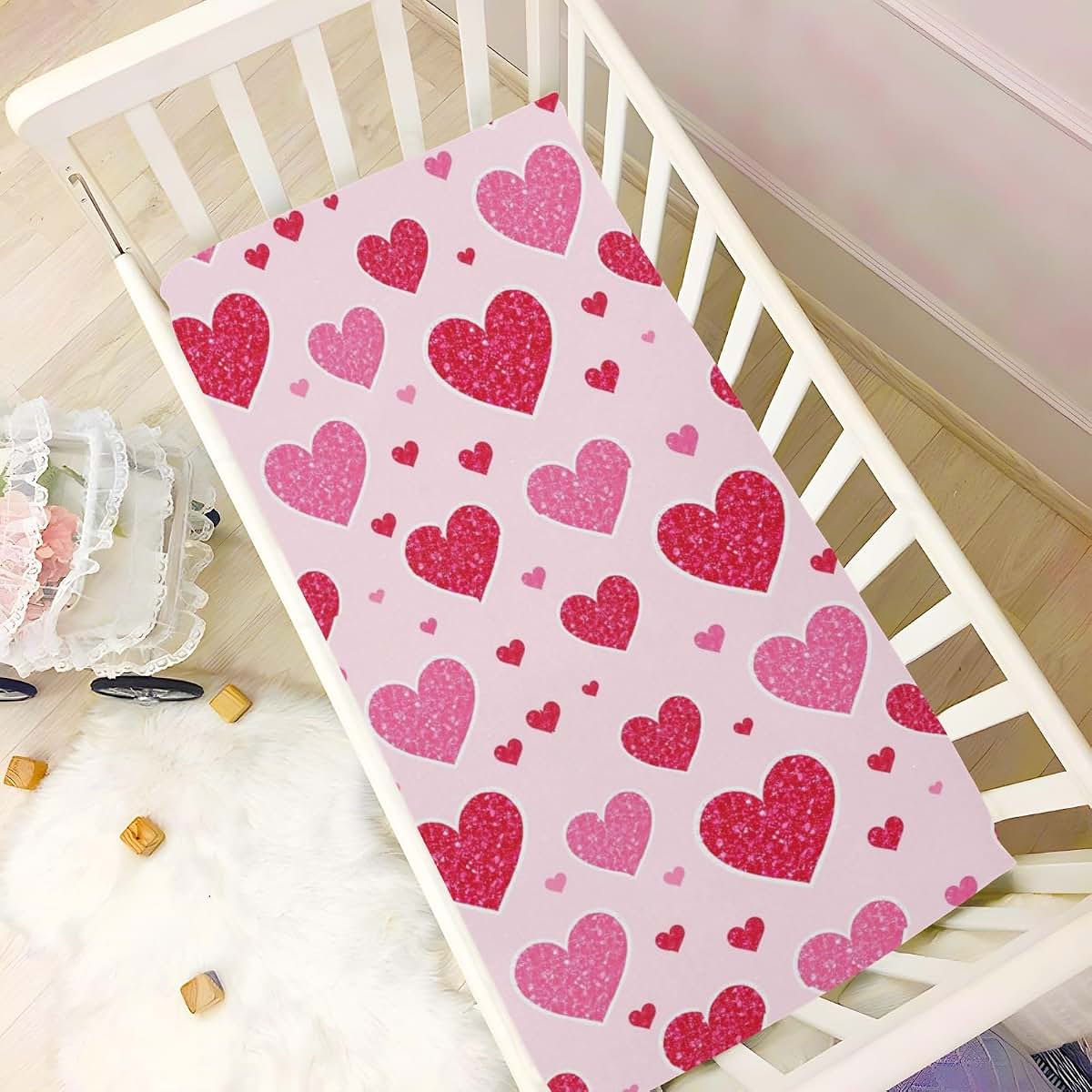 Caikeny Fitted Crib Sheet Hearts Pattern Standard Crib Toddler Mattress