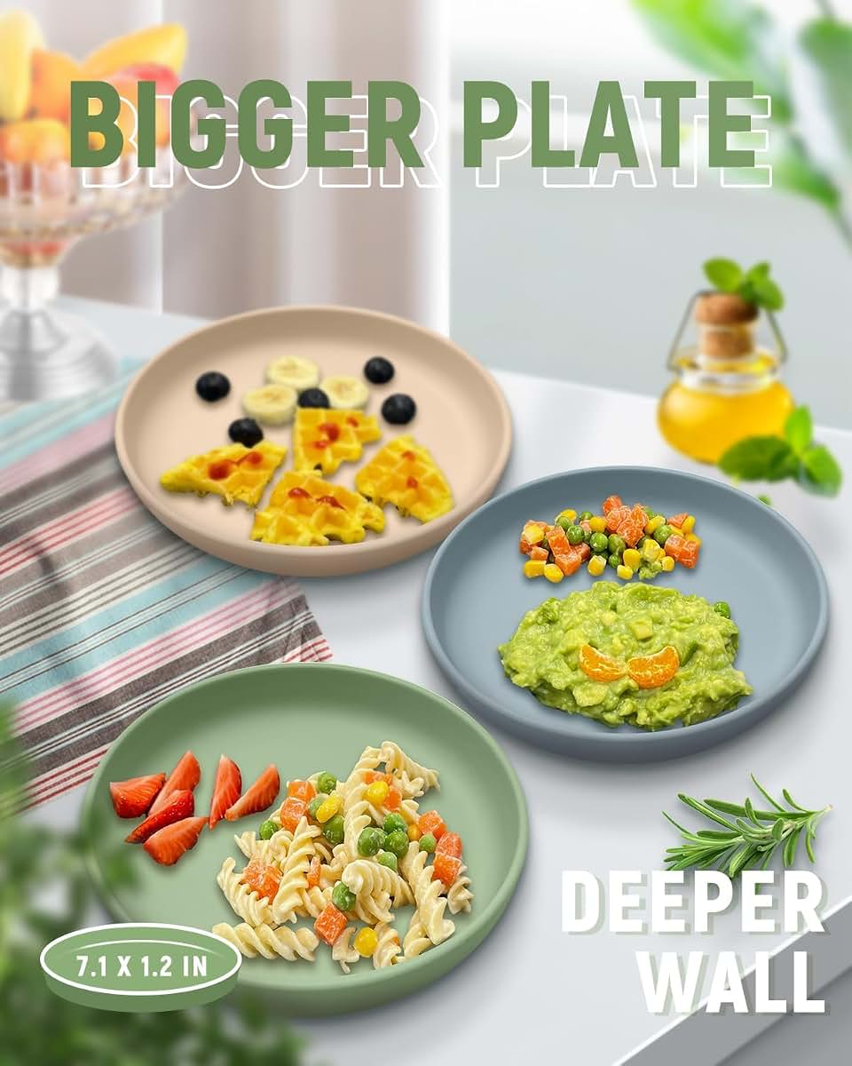Qyeejong Silicone Suction Plates for Toddlers (3-Pack)
