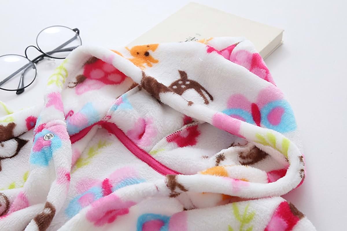 TOLLION Toddler Hooded Coral Fleece Bathrobe with Hat, Pink Cow Dot, 4T