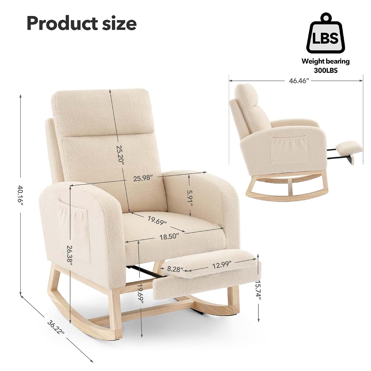 Slekversa Nursery Rocking Chair with Retractable Footrest and High Backrest (photo 3)