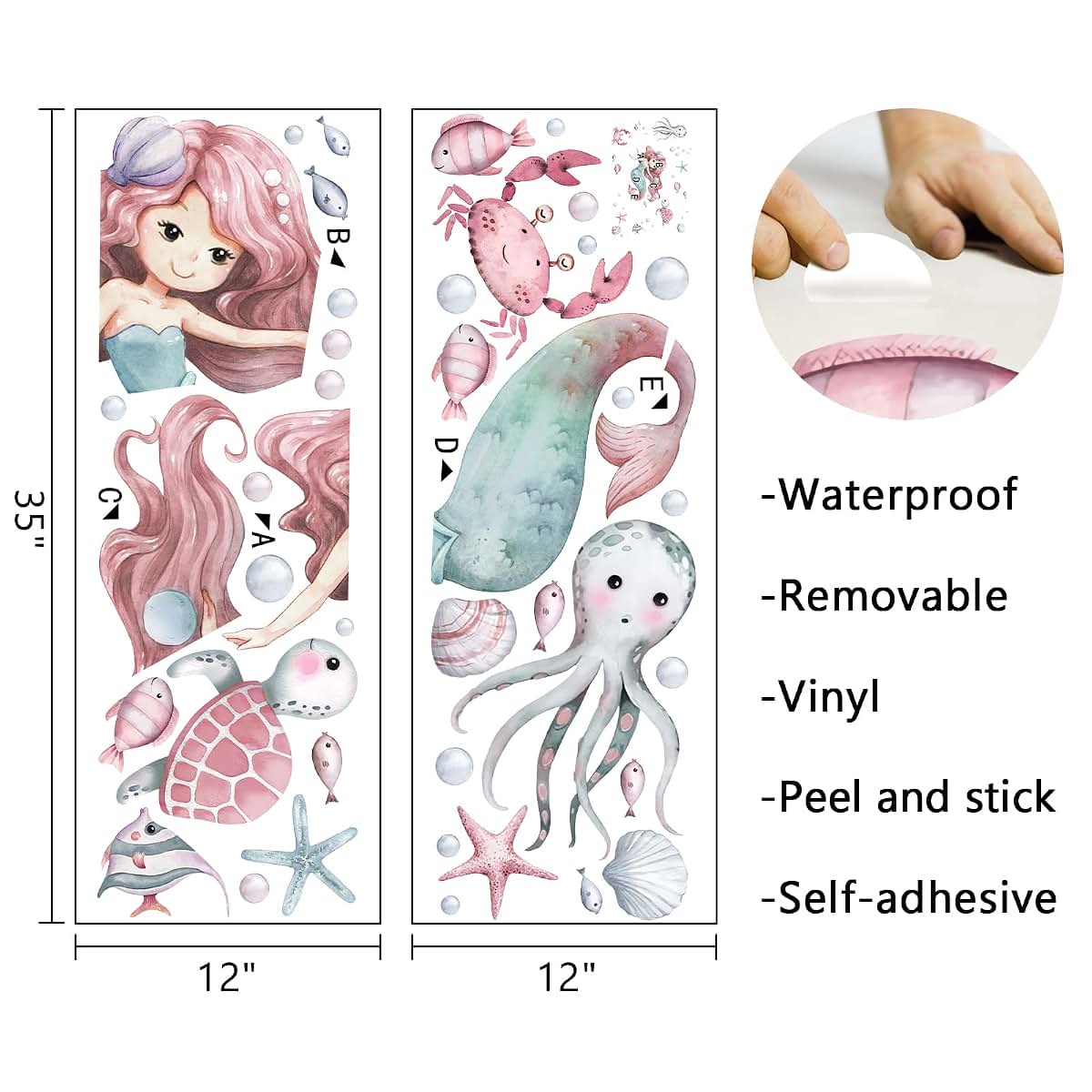 Mfault Mermaid Under The Sea Wall Decals Stickers for Nursery and Kids Room Decor