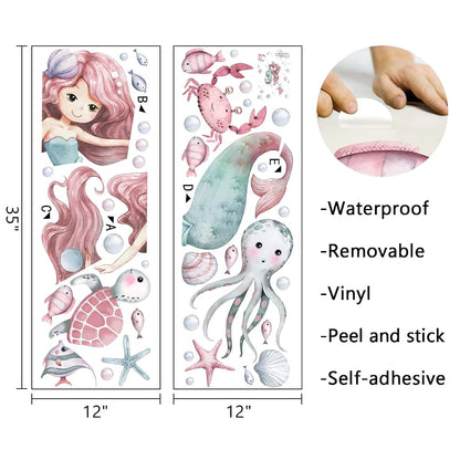Mfault Mermaid Under The Sea Wall Decals Stickers for Nursery and Kids Room Decor