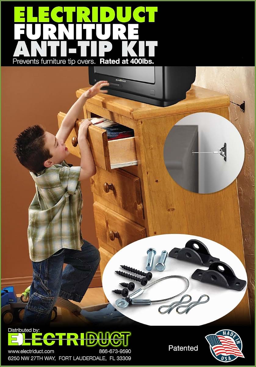 Electriduct Furniture Anti-Tip Kit With 400 Pound Capacity