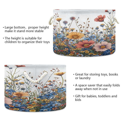 KEEPREAL 20x14 Inch Foldable Toy Storage Basket with Cotton Handles and Waterproof Lining