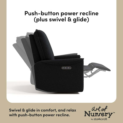 Storkcraft Santos Deluxe Power Recliner Glider, Black Boucle | Premium Electronic Power Recliner