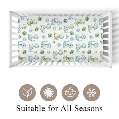 Wicbfdfv Cute Jungle Dinosaurs Fitted Baby Crib Sheet for Boys Girls 52x28Inch Blue Green Dinosaur Tropical Leaves Paws (photo 2)