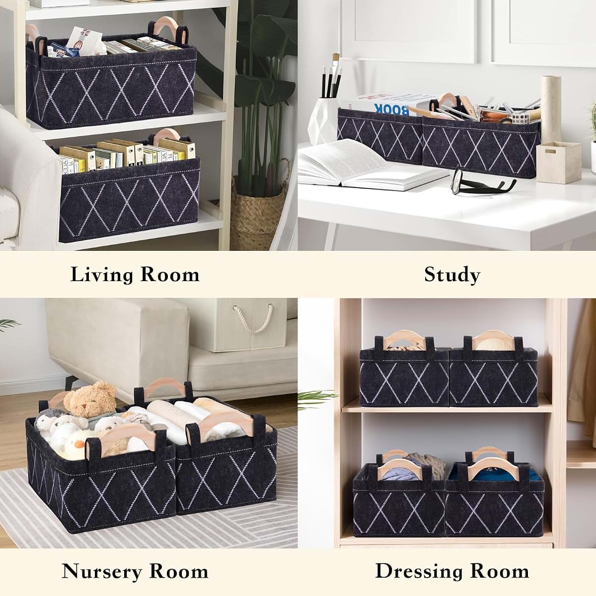 Elyxen Storage Baskets Decorative Felt Bin Rectangular for Closet Cube Nursery Container for Towels Tissues Toiletry (photo 3)